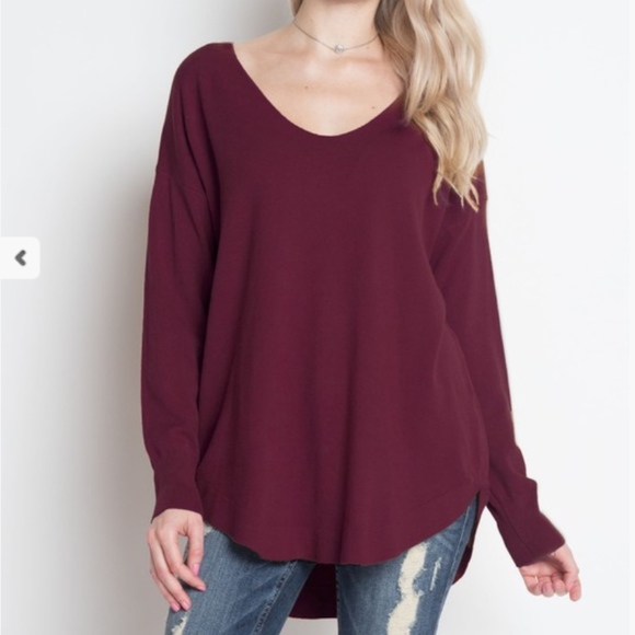 Burgundy Lace Detail Sweater - Picture 3 of 3